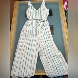 American eagle jumpsuit cotton/linen blend tie front with pockets size small